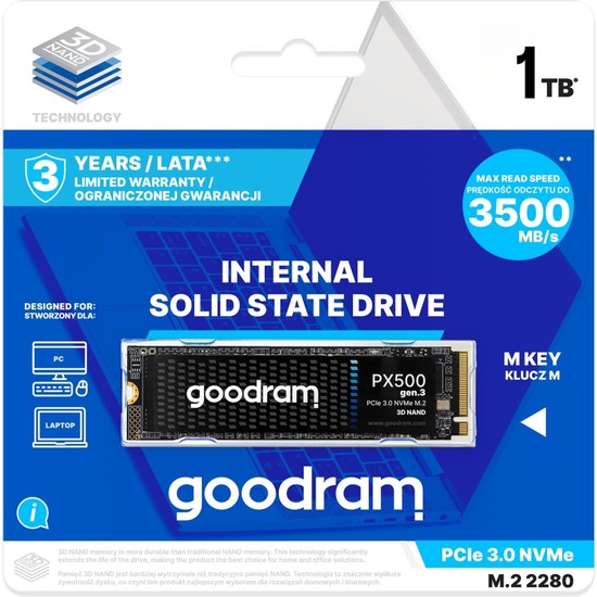 Goodram 1tb PX500 GEN3X4 M.2 Nvme SSD (3500MB Okuma / 2700MB Yazma)