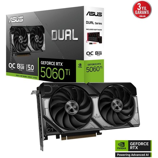 ASUS DUAL-RTX5060TI-O8G-NVIDIA-GEFORCE-RTX 5060 TI-8G-8GB GDDR7-128bit--OC-HDMI-3xDP-DLSS4 EKRAN KARTI