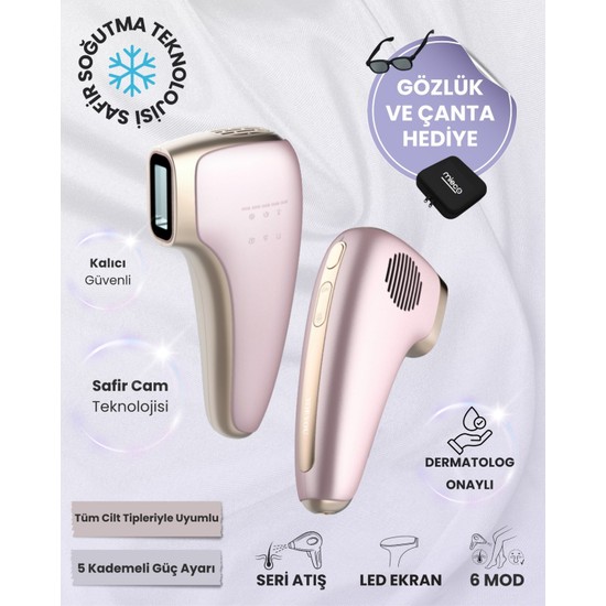 Sapphire Soğutma Özellikli IPL Lazer Epilasyon Aleti (Safir Cam) - Rosegold +  Gözlük ve Çanta Hediyeli