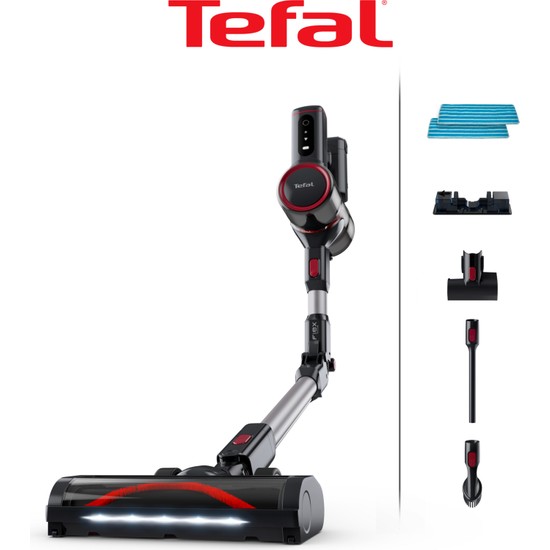 Tefal TY6T90TR X-Force Flex 8.60 Max Aqua Kablosuz Şarjlı Dikey Süpürge Kırmızı - Siyah Toz Haznesi ile Kolay Temizlik
