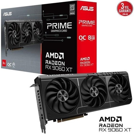 ASUS PRIME-RX9060XT-O8G-AMD-RADEON-RX 9060 XT-8G-8GB GDDR6-128bit--OC-HDMI-2xDP-EKRAN KARTI