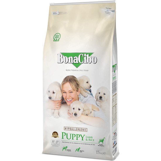 BonaCibo Yavru Köpek Maması 15 Kg Kuzulu ve Pirinçli Doğal Tüm Irklar İçin Şeker İçermez