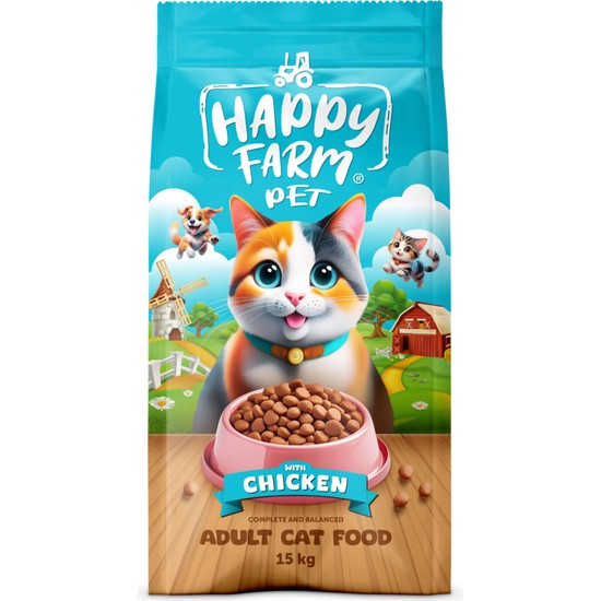 Happy Farm Yetişkin Kedi Maması Tavuk Etli 15 kg Ekonomik Besleyici Mama
