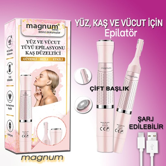 Magnum Yüz Kaş ve Vücut Kıl Tüy Alma Aleti Epilatör Traş Makinası, Yüz Kıl Alma Aleti. Kaş Alma Düzeltme, Kol Bacak Tüyleri Temizleme.