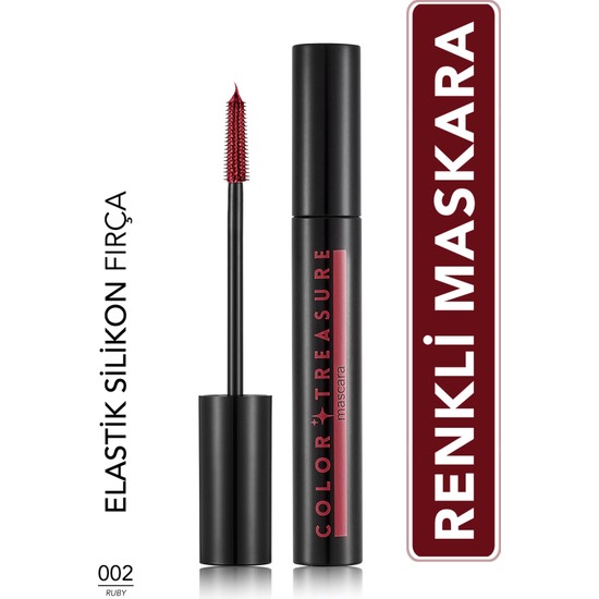 Flormar Color Treasure 002 Ruby Hacim Veren & Yüksek Pigmentli Renkli Maskara Suya Dayanıklı Mini Boy 8682536100359