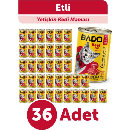 Bado Etli Biftekli Yetişkin Yaş Kedi Maması 400 GR 36'lı