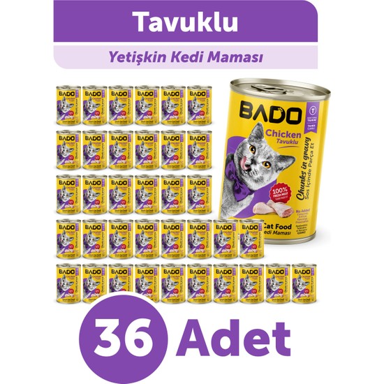 Bado Yetişkin Yaş Kedi Maması Tavuk Etli 400GR 36'lı