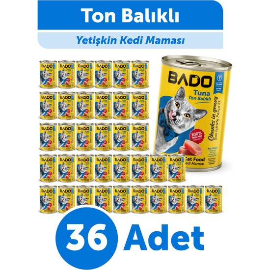 Bado Ton Balıklı Yetişkin Yaş Kedi Maması 400 gr 36'lı Lezzetli Besin