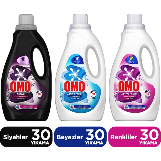 Omo Active Fresh Cold Power Renkliler Sıvı 1500ml X1 Siyahlar 1500ml X1 Omo Beyazlar Sıvı 1500ml X1