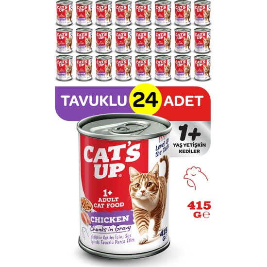 Cat's Up Cats Up Tavuklu Yaş Yetişkin Kedi Maması 415 GR 24 Adet Lezzetli Mama Segmenti