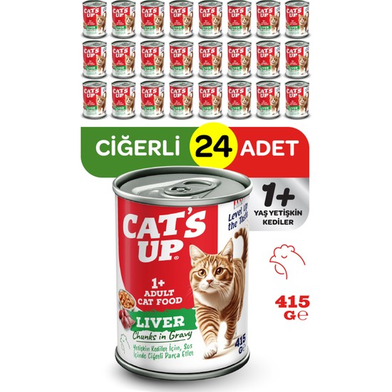Cat's Up Cats Up Ciğerli 415 gr 24 Adet Yetişkin Kedi Maması Lezzetli ve Besleyici