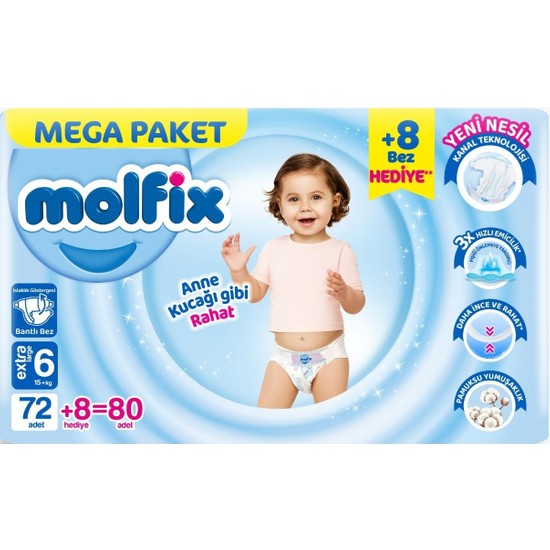 Molfix Bebek Bezi Beden:6 (15+Kg) Extra Large 80 Adet Mega Pk