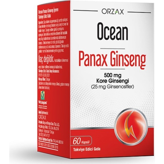 Ocean Panax Ginseng 500 Mg 60 Kapsül Enerji Desteği Sağlayan Kore Ginsengi