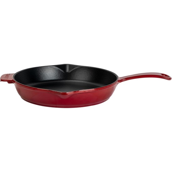 Lava Döküm Yuvarlak Kızartma Tavası Döküm Demir Yekpare Saplı. ÇAP(Ø)28CM-BORDO