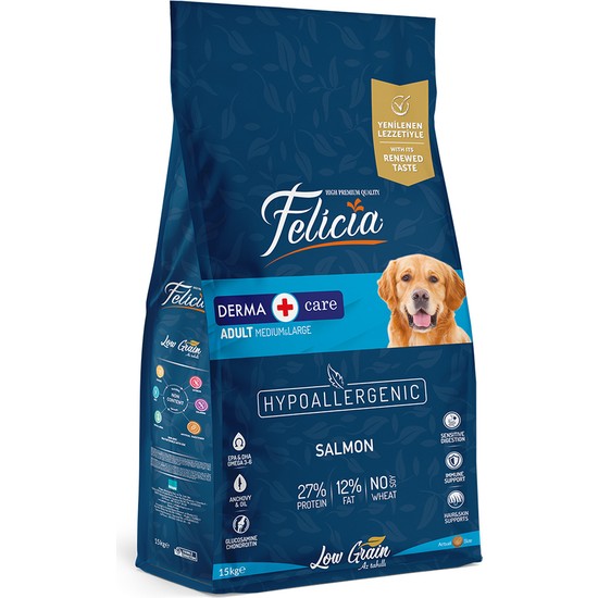Felicia 15 Kg Yetişkin Somonlu M/Large Hipoalerjenik Mama, Az Tahıllı ve Kolajen Destekli Formül