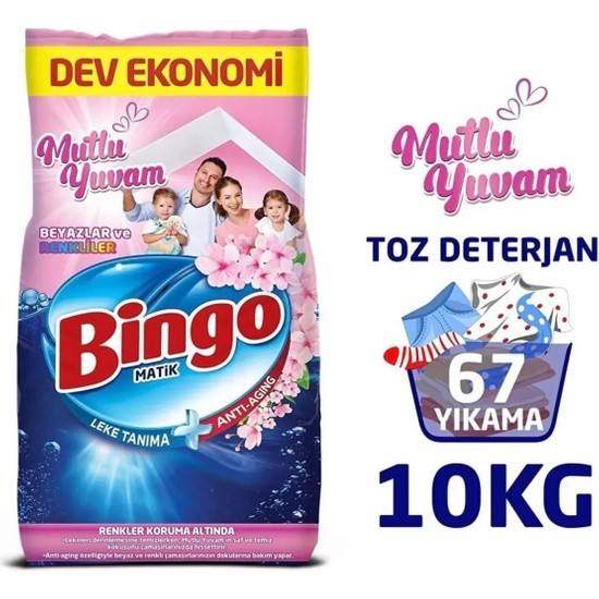 Bingo Matik Konsantre Toz Deterjan 10KG Mutlu Yuvam 67 Yıkama Beyazlar ve Renkliler İçin