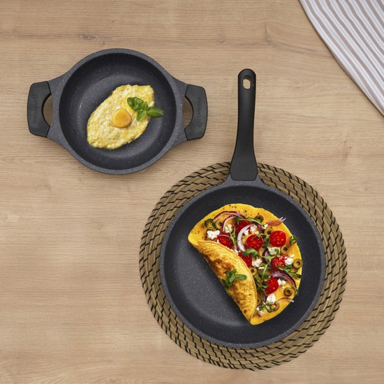 Thermoad 2'li Döküm Yumurta Sahanı Seti 20 x 26 cm Granit Kaplama Gri Renkli