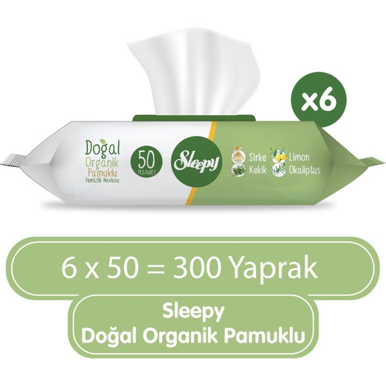 Sleepy Doğal Organik Pamuklu Temizlik Havlusu 6X50 (300 Yaprak)