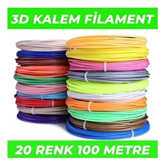 (Sadece Filament) 3D Pen Filament Pla 1.75MM Pla 20 Renk x 5 Metre 3 Boyutlu Kalem Plastiği Flamenti