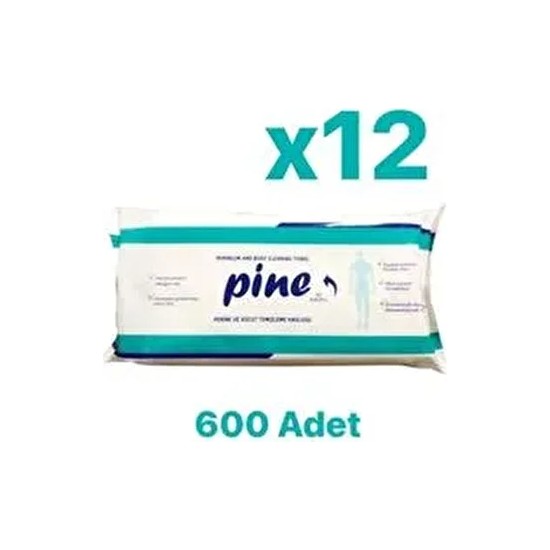 Pine 600 Yapraklı Vücut Havlu Tipi Islak Mendil 50 Adet Tüm Cilt Tipleri İçin Hijyenik Temizlik