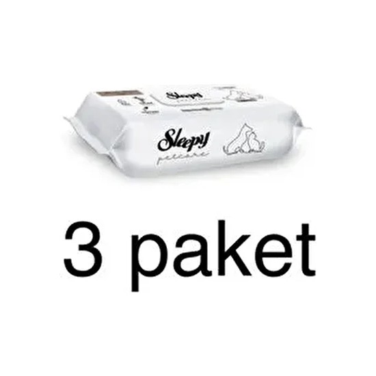 Sleepy Petcare 60 Yapraklı Evcil Hayvan Islak Havlusu 3 Paket Kedi Köpek Pati Sevimli Dostlar