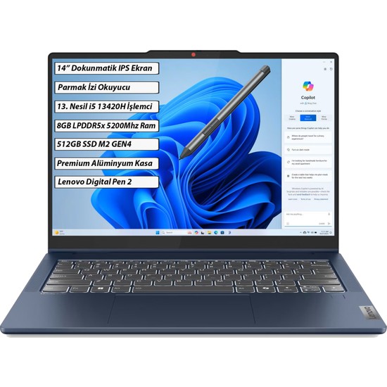 Lenovo IdeaPad 5 2-in-1 14IRH9 Intel Core i5 13420H 8GB 512GB SSD Windows 11 Home 14" WUXGA Dokunmatik Taşınabilir Bilgisayar 83KX005CTR + Lenovo Kalem
