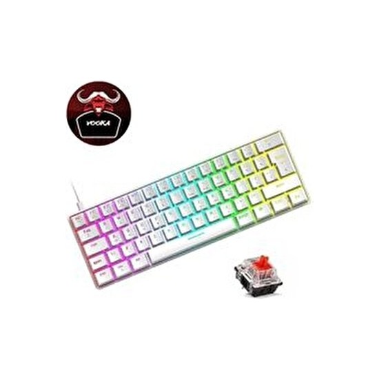 Trol Red Switch Mini Rgb Oyun Klavyesi Gaming Mekanik 62 Tuşlu 18 Rgb LED USB Tip-C Kablosu Beyaz