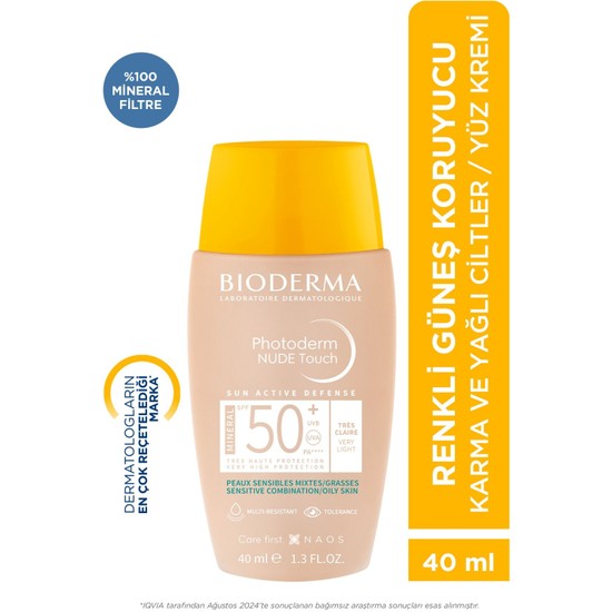 Belirtilmemiş Bioderma Photoderm Nude Touch SPF50+ Renkli Güneş Kremi 40 ml Karma Yağlı Ciltler İçin Kapatıcı Etkili