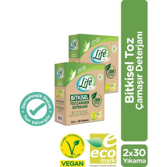Life By Fakir Vegan Bitkisel Toz Çamaşır Deterjanı x 2 Adet