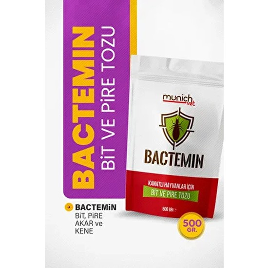Munich Vet Kanatlı Hayvanlar İçin Bactemin Bit Pire Tozu 500 gr Doğal ve Güvenli