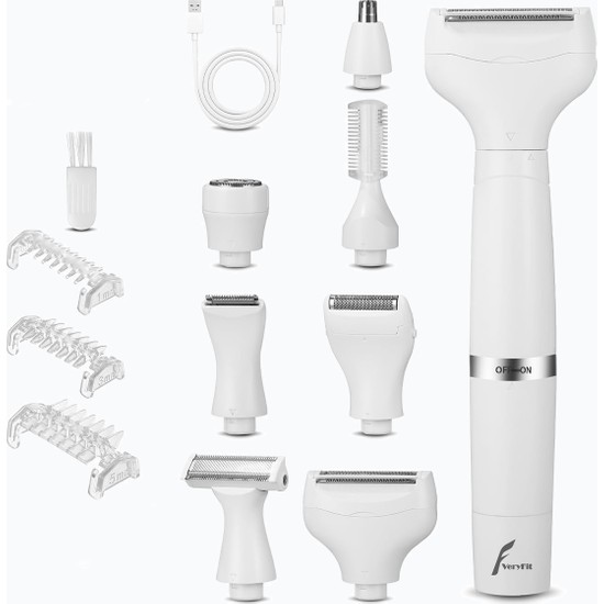 VeryFit Kadın Tıraş Makinesi 7' In 1 USB Şarj Edilebilir Yıkanabilir Küçük Beyaz Özellikli