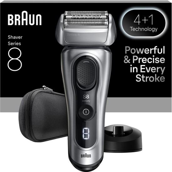 Braun Series 8 Gri Elektrikli Tıraş Makinesi, Islak ve Kuru Kullanım, Şarj Standı, 8617S Kablosuz ve Tamamen Yıkanabilir