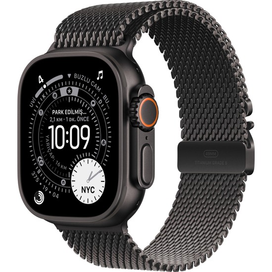 Apple Watch Ultra 3 Gps + Cellular, 49 mm Siyah Titanyum Kasa ve Siyah titanyum Milano loop - Küçük Boy