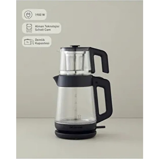 English Home CMK 6001 Cam Çay Makinesi ve Kettle Siyah-Krom