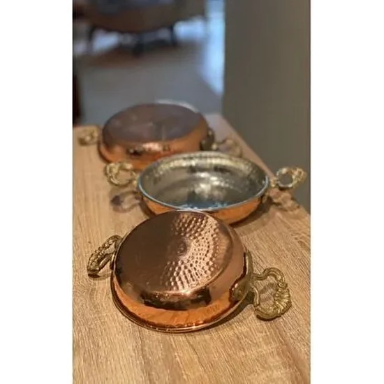 3lü Bakır Tava Seti Sorelis (14-16-18CM) Yumurta, Kuymak, Omlet, Menemen Sahanı