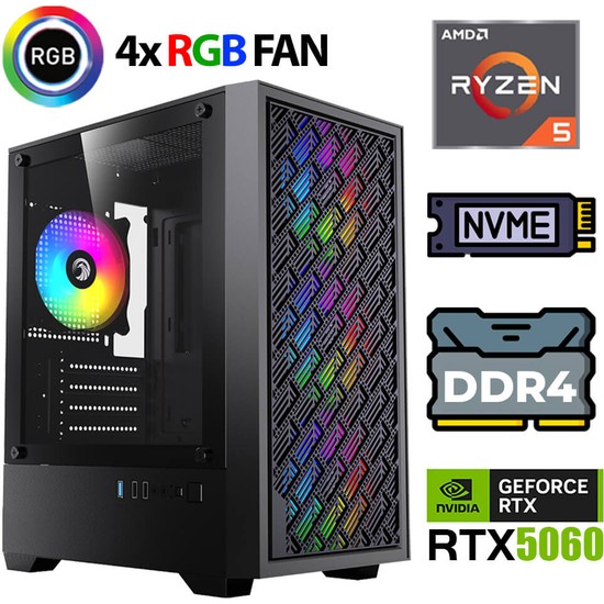Kinger KX400 Ryzen 5 5500 16GB Ram 512GB M.2 Nvme SSD 8gb RTX5060 Oyuncu Tavsiye Sistem