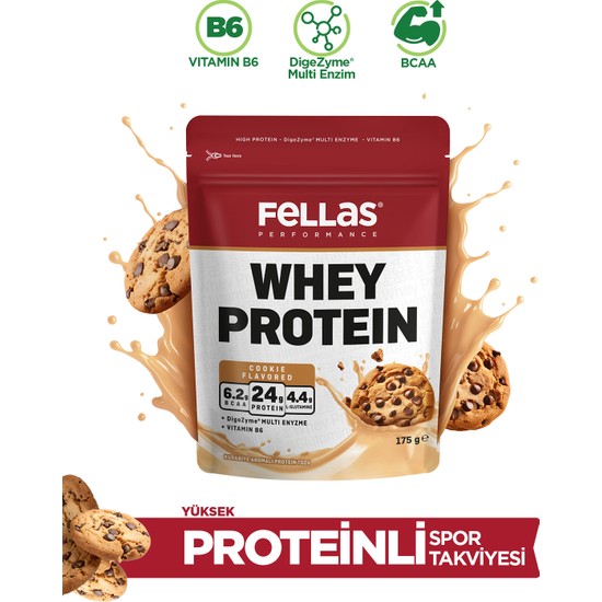 Fellas Whey Protein Tozu|24 g Protein 5 Servis|Kurabiye Aromalı (175 g)