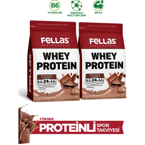 Fellas Whey Protein Tozu|24 g Protein 30 Servis|Çikolata Aromalı (525 g) x 2