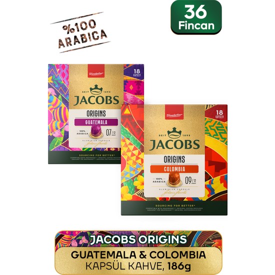 Jacobs Origins Guatemala + Origins Colombia Nespresso Uyumlu Alüminyum Kapsül Kahve 36 Kapsül