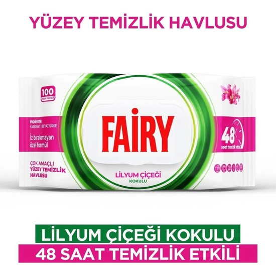 Fairy Çok Amaçlı Yüzey Temizlik Havlusu 100 Yaprak | Lilyum Çiçeği| Beyaz Sirke & Karbonat