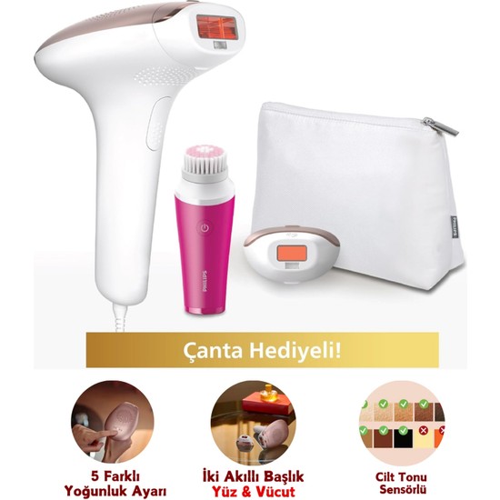 Lumea Ipl Tüy Alma Cihazı, Çantalı, Yüz Temizleme Cihazı Hediyeli, Yüz/vücut/hassas Bölge Kullanımı, Cilt Tonu Sensörü ile Güvenli Epilasyon + Lambader (Onerous)
