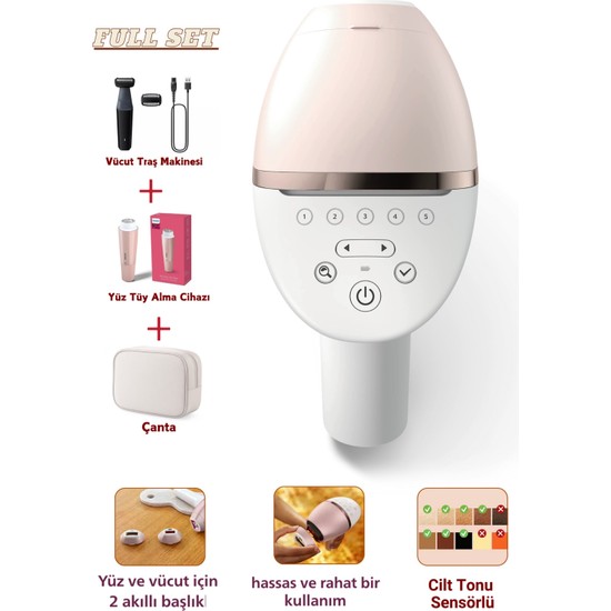 Lumea Lazer Epilasyon Ipl Tüy Alma Cihazı, Çanta Hediyeli, Yüz ve Vücut ve Hassas Bölge Kullanımı, Kablolu/kablosuz + Tüy Alma Cihazı Tıraş Makinesi +Mutfak Tartısı (Onerous)
