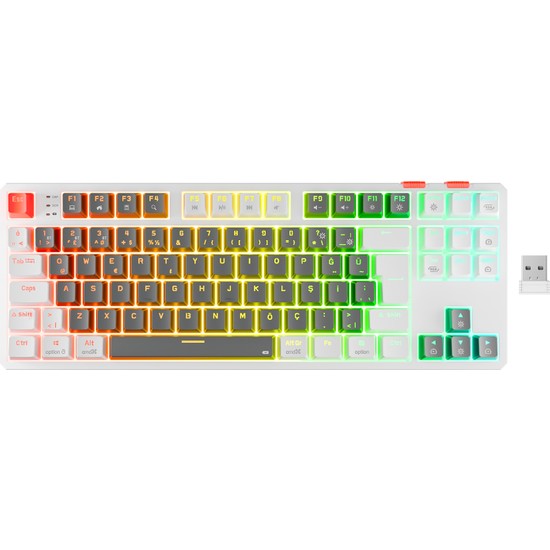 Rampage YORU TKL PRO Gri/Beyaz 2.4ghz+BT5.0+Type-C 5 Bağlantı OUTEMU Red Swich Q Kablosuz RGB Mekanik Oyuncu Klavyesi