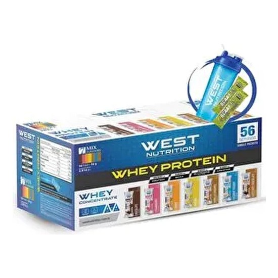 West Nutrition WEST Whey Protein Tozu 56 Servis Kakao Aromalı Saşe 7 Mix Aroma İçerik Bilgisi ile Üretildi