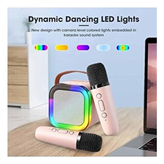 Mikrofonlu Karaoke Bluetooth Hoparlör Rgb LED Işıklı 5 Efektli Ses Bombası