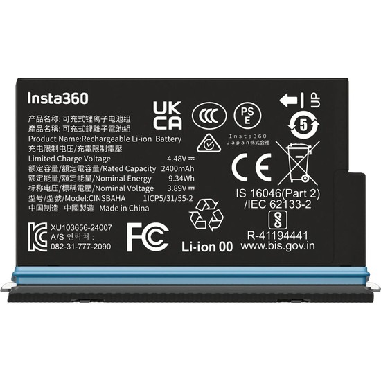 INSTA360 X5 2400 mAh Kapasiteli Şarj Edilebilir Batarya Aksiyon Kamerası İçin Yüksek Performans