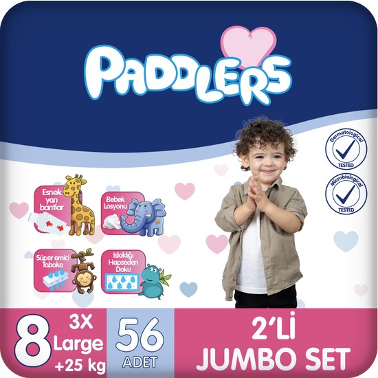 Paddlers Bebek Bezi 8 Numara XXX-Large (25+Kg) 56 Adet 2'li Jumbo Set - Yüksek Emicilik