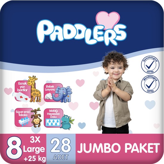Paddlers Bebek Bezi 8 Numara XXX-Large (25+Kg) 28 Adet Jumbo Paket - Yüksek Emicilik