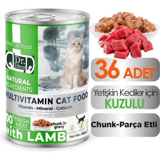 Dr. Diyor Kuzu Etli Yetişkin Kedi Maması 36 Adet