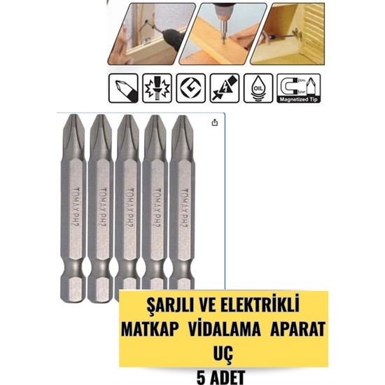 Kl Home 5 Adet Ph2 50 mm Şarjlı Matkap Vidalama Aparatı Seti ile Pratik ve Hızlı Kullanım